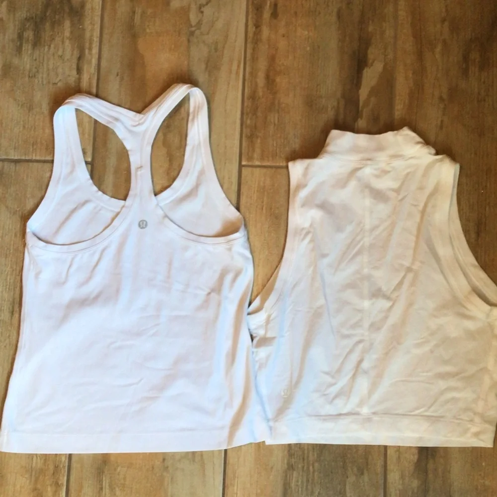 Pair of Lululemon White Women's Sleeveless Tank & Cropped Mock Neck Top